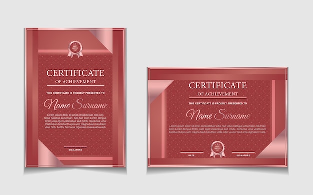 Set of certificate template design with red and luxury modern shapes