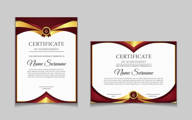 Set of certificate template design with red and luxury modern shapes
