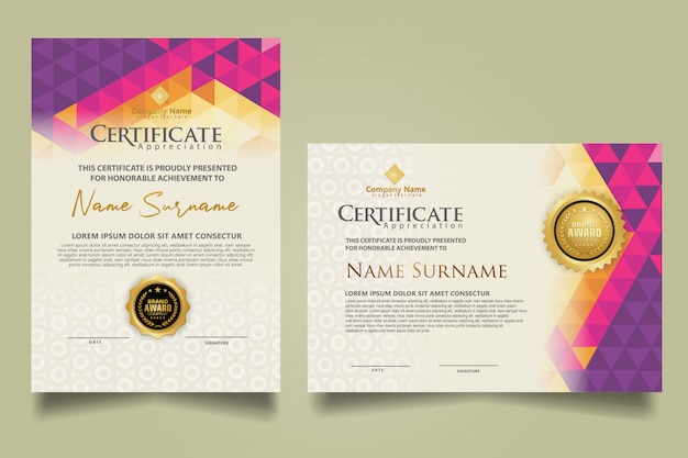 Set certificate template with triangle geometric polygonal background