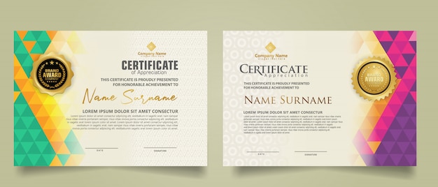 Set certificate template with triangle geometric polygonal background