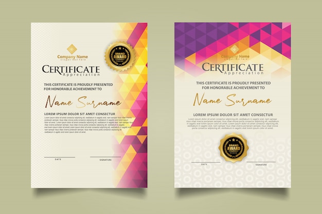 Set certificate template with triangle geometric polygonal background