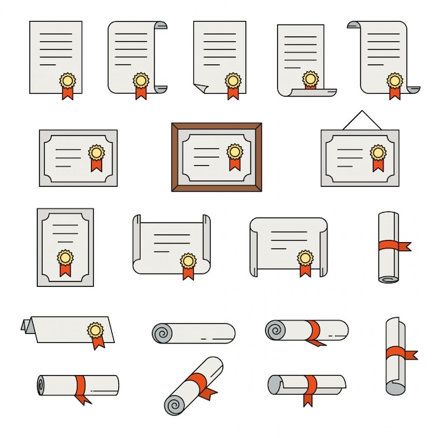 Set of certificate thin line icons