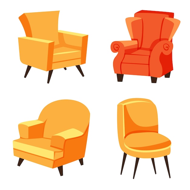 Set of Chair Sofa Cartoon for Illustrations