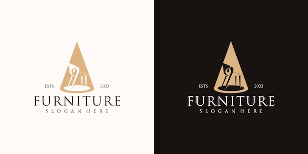 家具のロゴと家の装飾ライトの椅子テーブル コレクションのセット