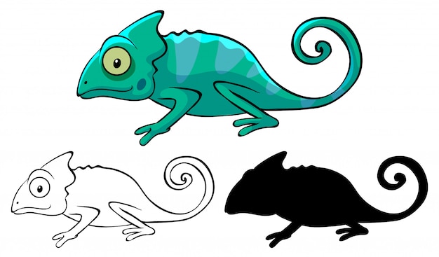 Set of chameleon cartoon