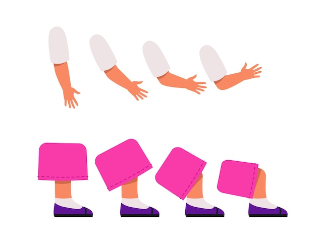 Vector set of character constructor for animation collection of hands and feet of child with bent knees and