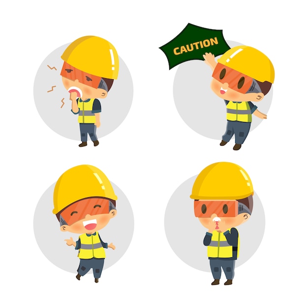 Set Character constructor worker in various situations.   illustration, concept : Safety and accident, Industrial safety.