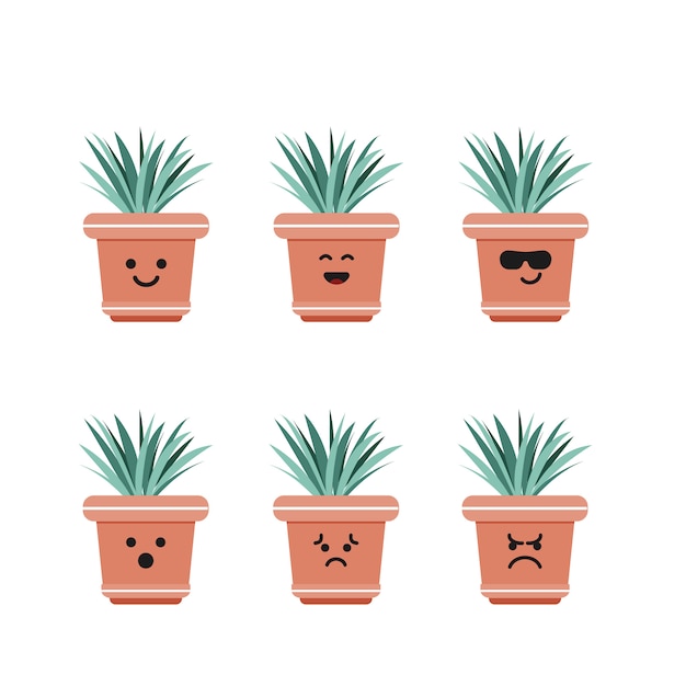 Set character grass plant illustration