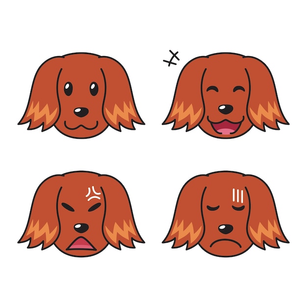 Set of character irish setter dog faces showing different emotions