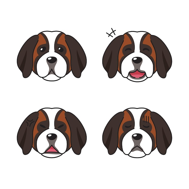 Set of character saint bernard dog faces showing different emotions