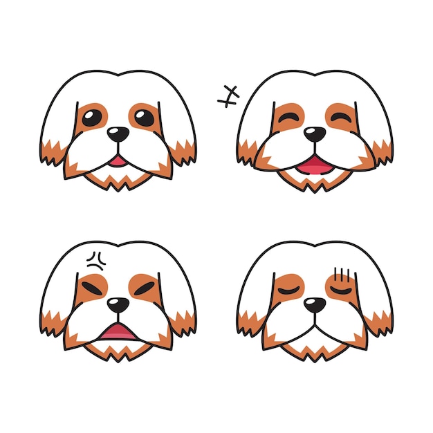 Set of character shih tzu dog faces showing different emotions for design