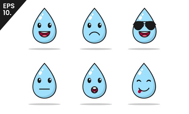 Vector set the character of the water with different expressions set of water emoticon