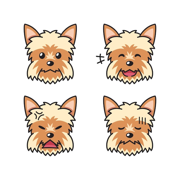 Vector set of character yorkshire terrier dog faces showing different emotions