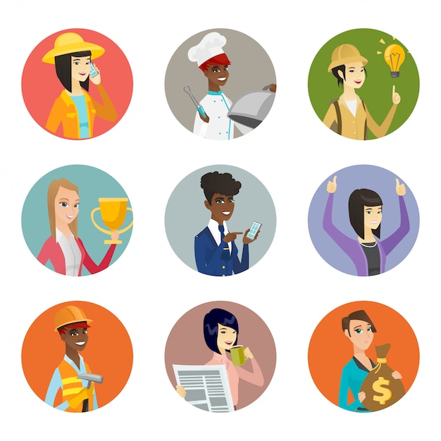 Vector set of characters of different professions.