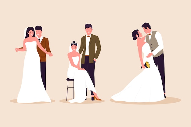 Set of characters wedding couple cartoon