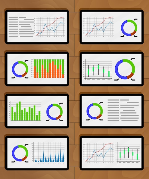 Vector set of chart and graphic on tablets