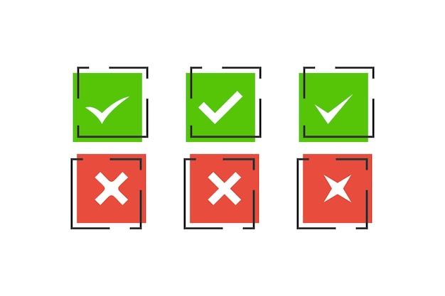 Set of check and cross mark symbol icon