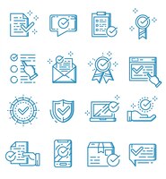 Vector set of check mark and approved icons with outline style