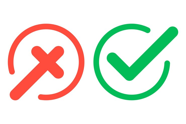Vector a set of check mark and cross icons in green and red