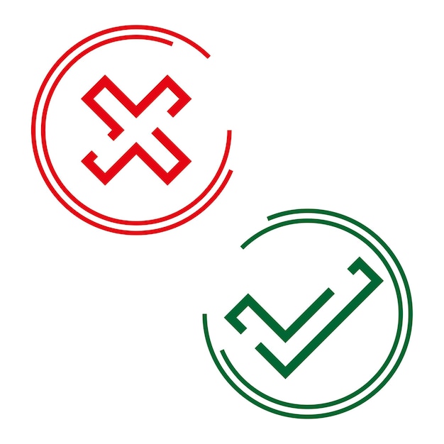 Set check mark and cross line icon Vector illustration