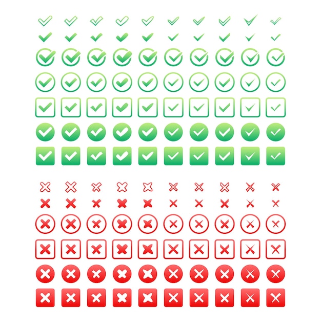 Вектор Установить отметки и кресты отметка и значок x одобрен или отклонен правильно или неправильно