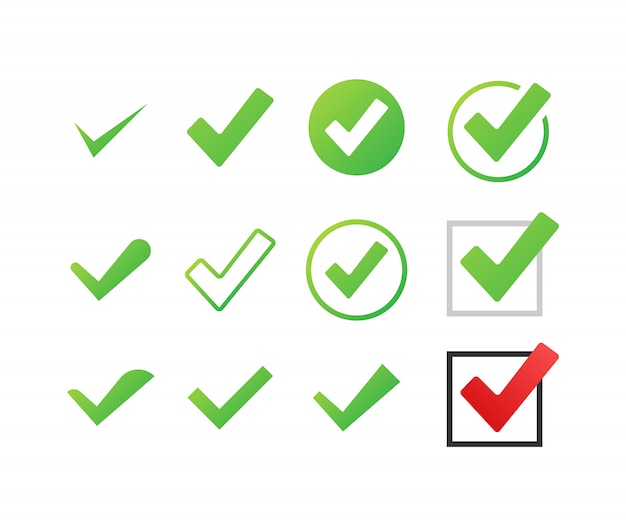 Set check marks or ticks. tick symbol, grunge check mark.   illustration.