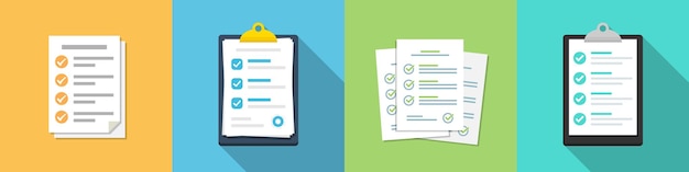 Vector set of checklist document icons in a flat design. audit document collection