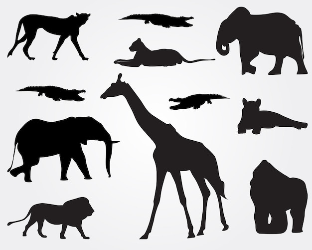 Vector set of cheetah silhouette african animal silhouette