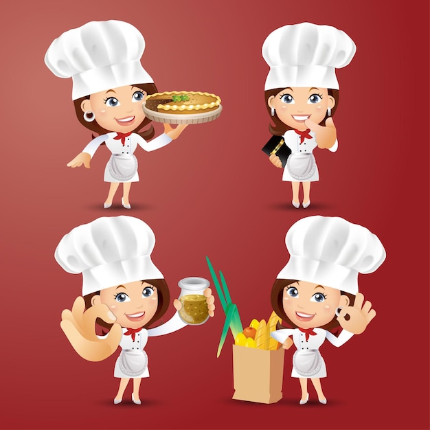 Set di personaggi dello chef in diverse pose