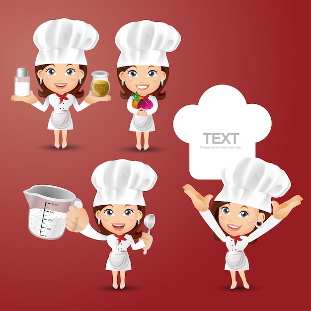 Vector set of  chef characters in different poses