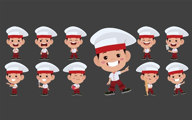 Set of chef characters in different poses