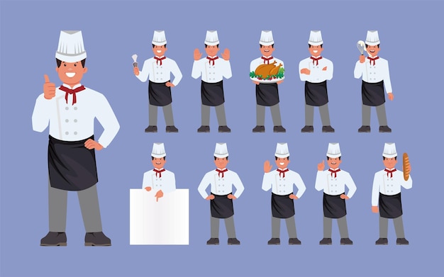 Set of Chef characters in different poses