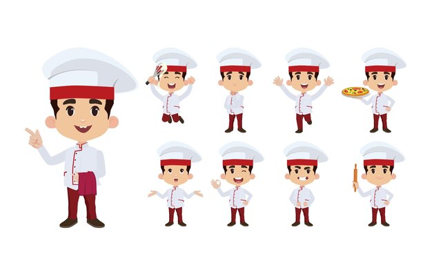 Set di personaggi dello chef in diverse pose