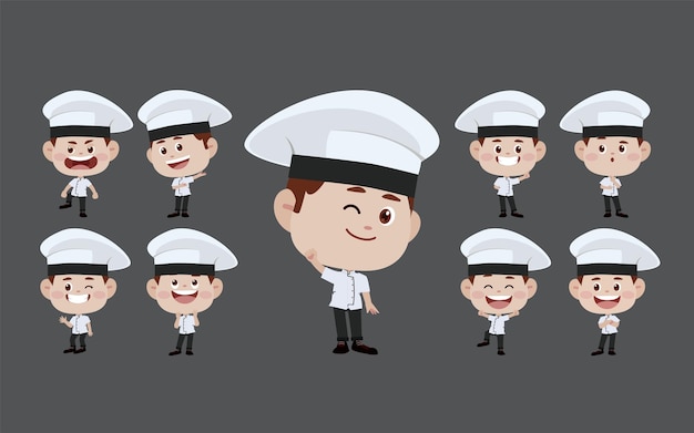 Set di personaggi dello chef in diverse pose