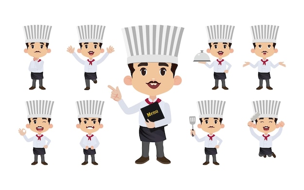 Set di personaggi dello chef in diverse pose