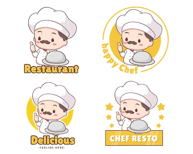 Set chef logo cartoon mascot character