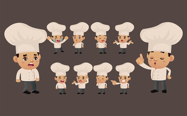 Set of chef with different emotions