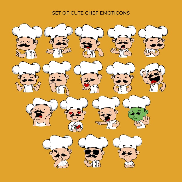 Cheff 이모티콘 귀여운 Cheff 로고 포즈 세트