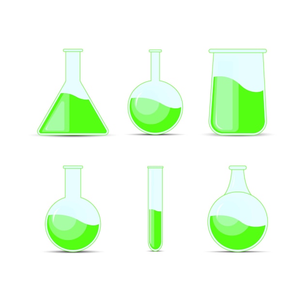 Vector set chemical flask, bottles, potions for halloween and chemistry