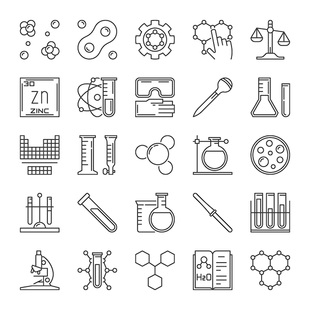 Set of chemical outline icons. chemistry concept signs