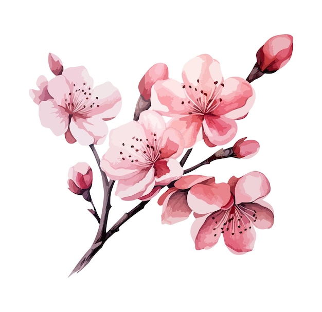 Set of cherry blossom flowers isolated on white background