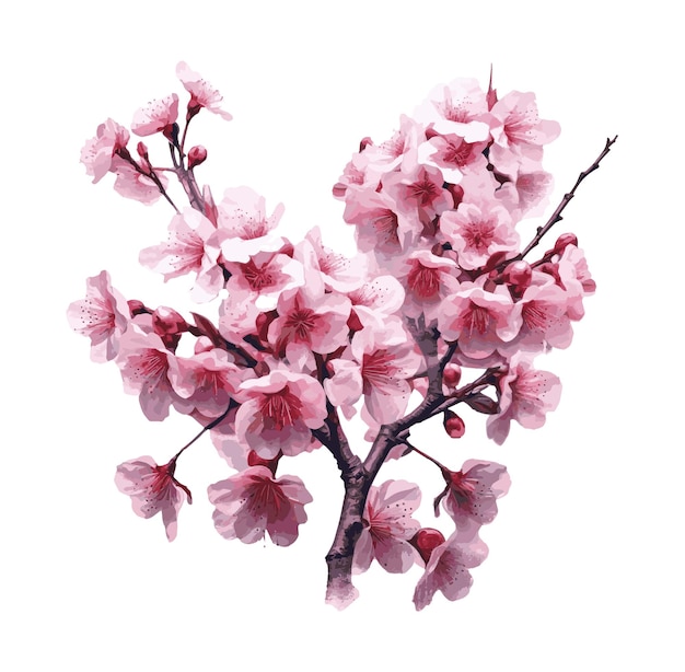 Set of cherry blossom flowers isolated on white background