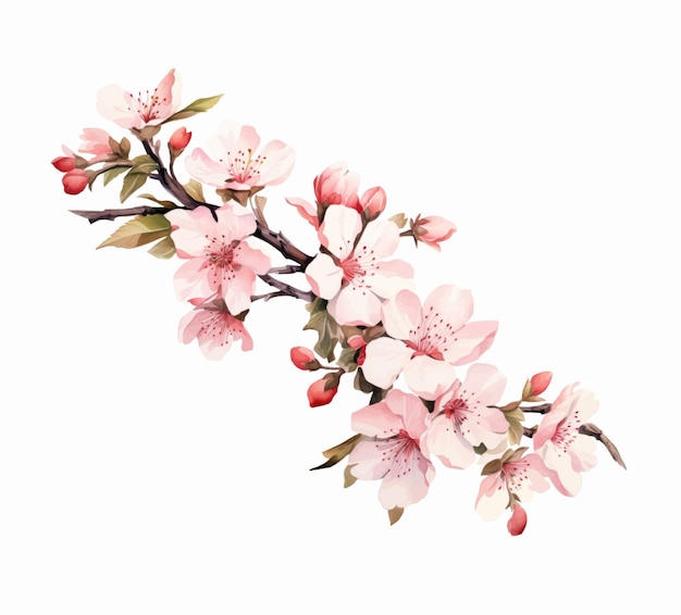 Set of cherry blossom flowers isolated on white background