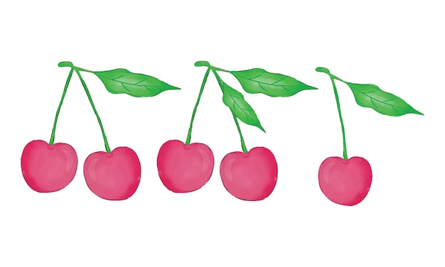 set of cherry watercolor on white background