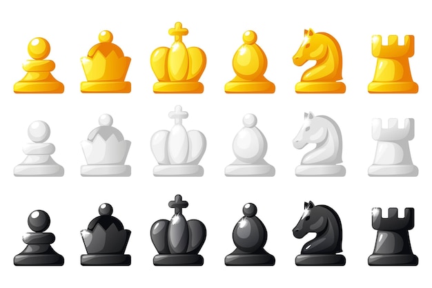 Set of chess figures for chess strategy board game Black white and gold set chess figures