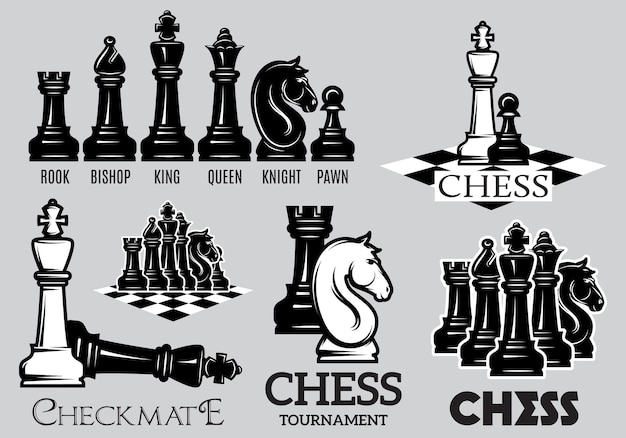 Vector set of chess pieces in different combinations vector templates for design