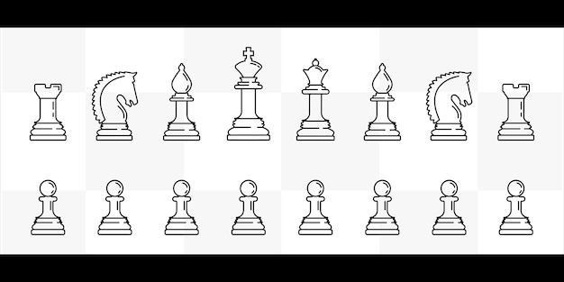 Set of chess pieces line art logo vector illustration template icon graphic design. bundle collection of various chessman for tournament or web