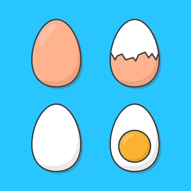 Set of chicken boiled eggs isolated on blue