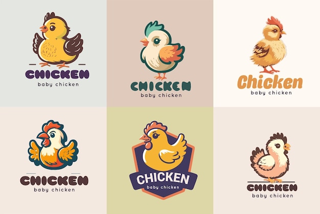 Set of chicken roster logo label illustration Chicken mascot logo vector