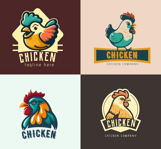 Set di illustrazione dell'etichetta del logo del roster di pollo vettore del logo della mascotte del pollo